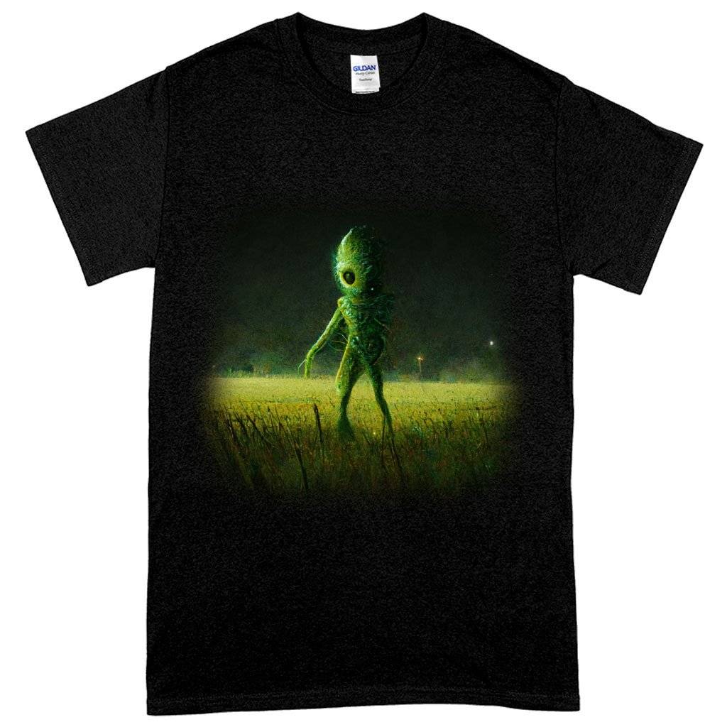 Cartoon Green Alien Heavy Cotton T-Shirt - Graphic Tee Shirt - Creepy T-Shirt Color : Black|Forest Green|White 