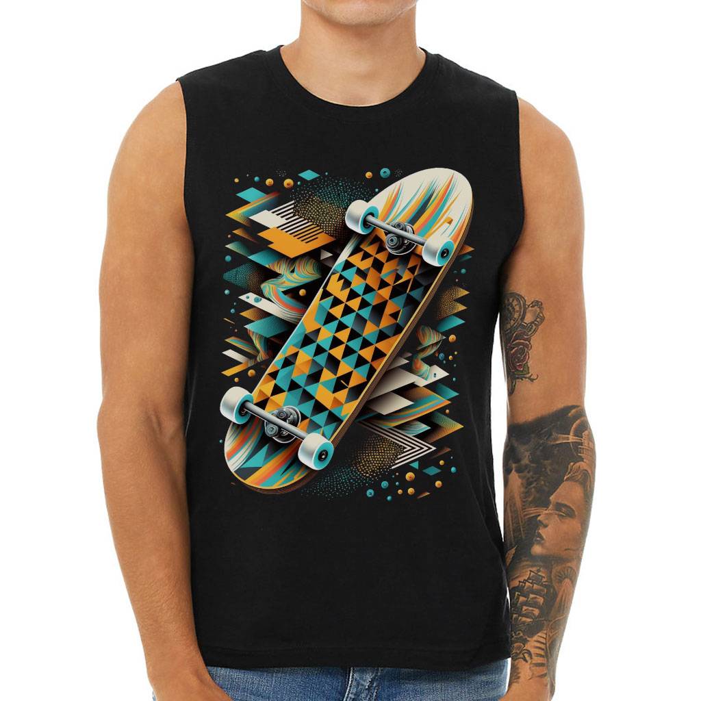 Geometric Men's Muscle Tank - Skateboard Men's Sleeveless T-Shirt - Colorful Tank Color : Black|Dark Gray Heather|White 