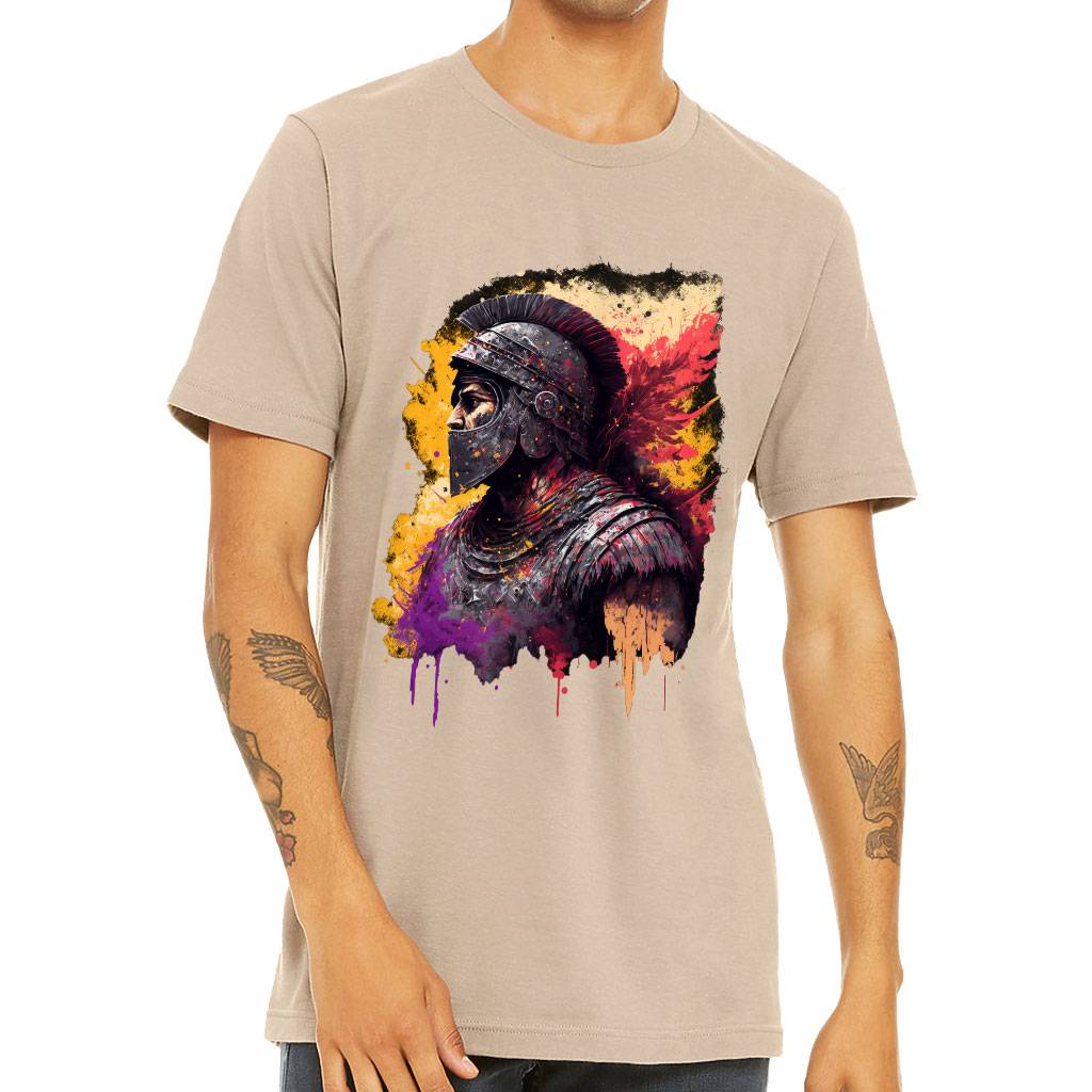 Paint Short Sleeve T-Shirt - Roman Fighter T-Shirt - Graphic Short Sleeve Tee Color : Black|Sage|Tan|White 