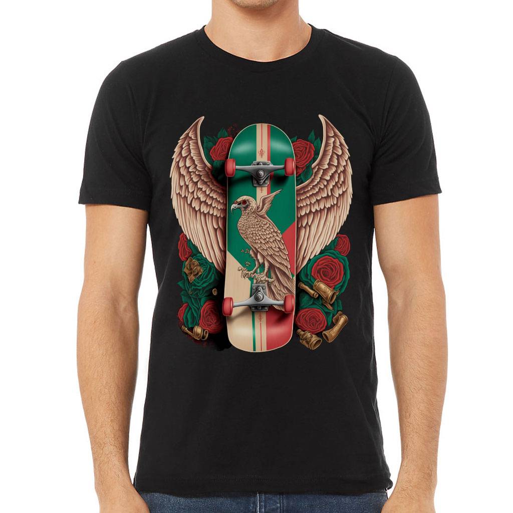 Skateboard Short Sleeve T-Shirt - Bird Print T-Shirt - Skate Art Short Sleeve Tee Color : Black|Sage|Tan|White 