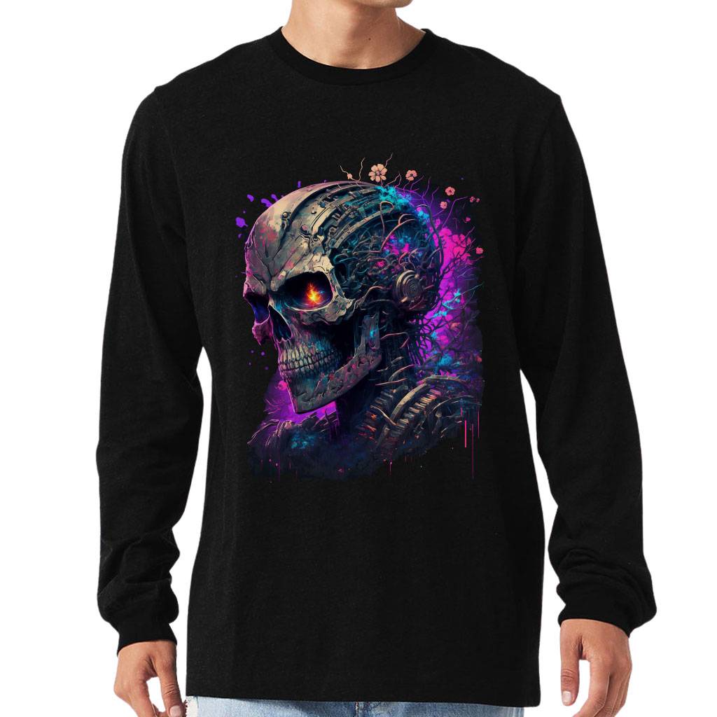 Skull Graphic Long Sleeve T-Shirt - Colorful T-Shirt - Unique Long Sleeve Tee Color : Black|Soft Cream|Storm|White 