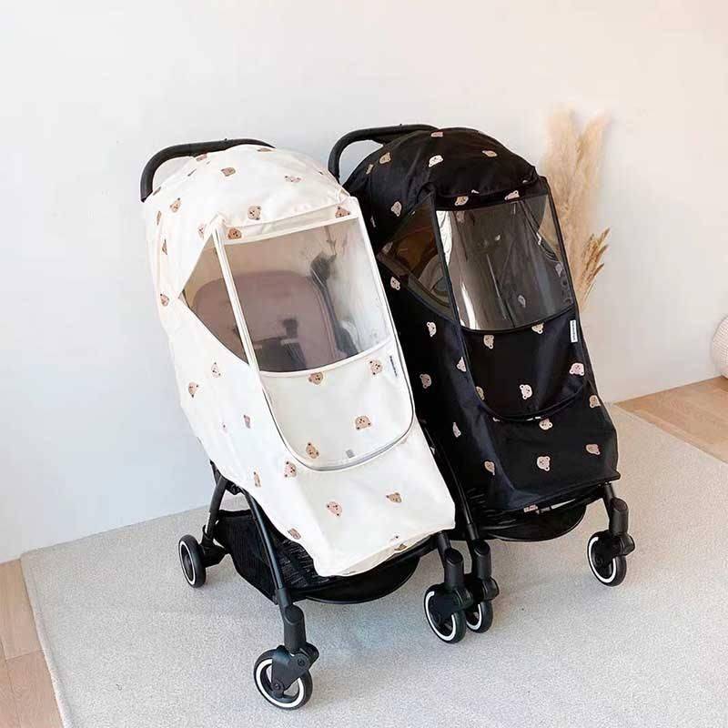 All-Season Baby Stroller Cover: Waterproof, Mosquito-Proof, and Warm Color : Bear Print Black|Bear Print White|Rabbit print Black|Rabbit print White 