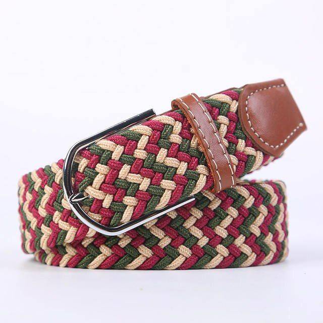 Casual Knit Stretch Belt Color : Blue-red|Blue|Black-beige-coffee|Beige-brown|Beige-coffee-blue|Beige-blue|Beige-green-red|Beige|Dark coffee 