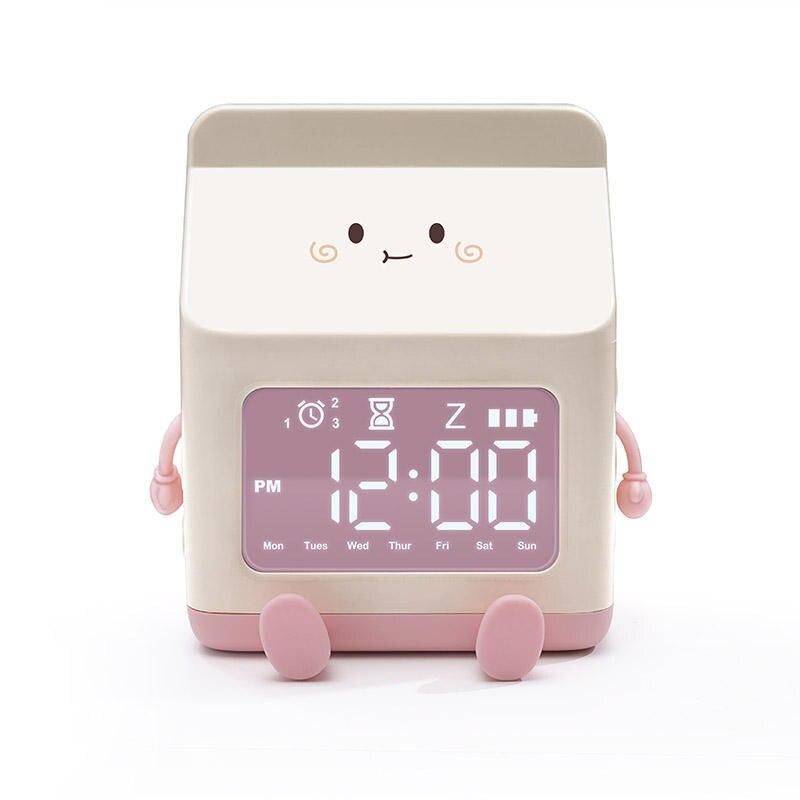 Charming Cartoon Milk Carton Alarm Clock - Perfect for Kids and Students Kids & Babies Color : Green|Pink|Auburn 