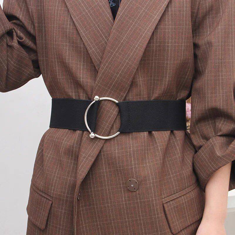Chic Black Elastic Women's Waistband Color: Silver buckle 