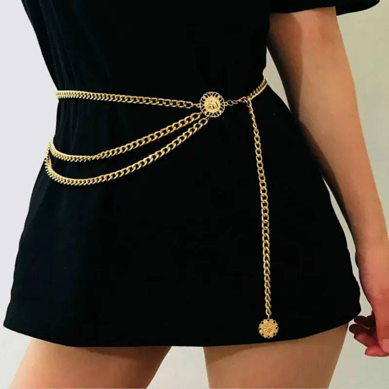 Gold & Silver Metal Waist Chain Belt Color: Gold 