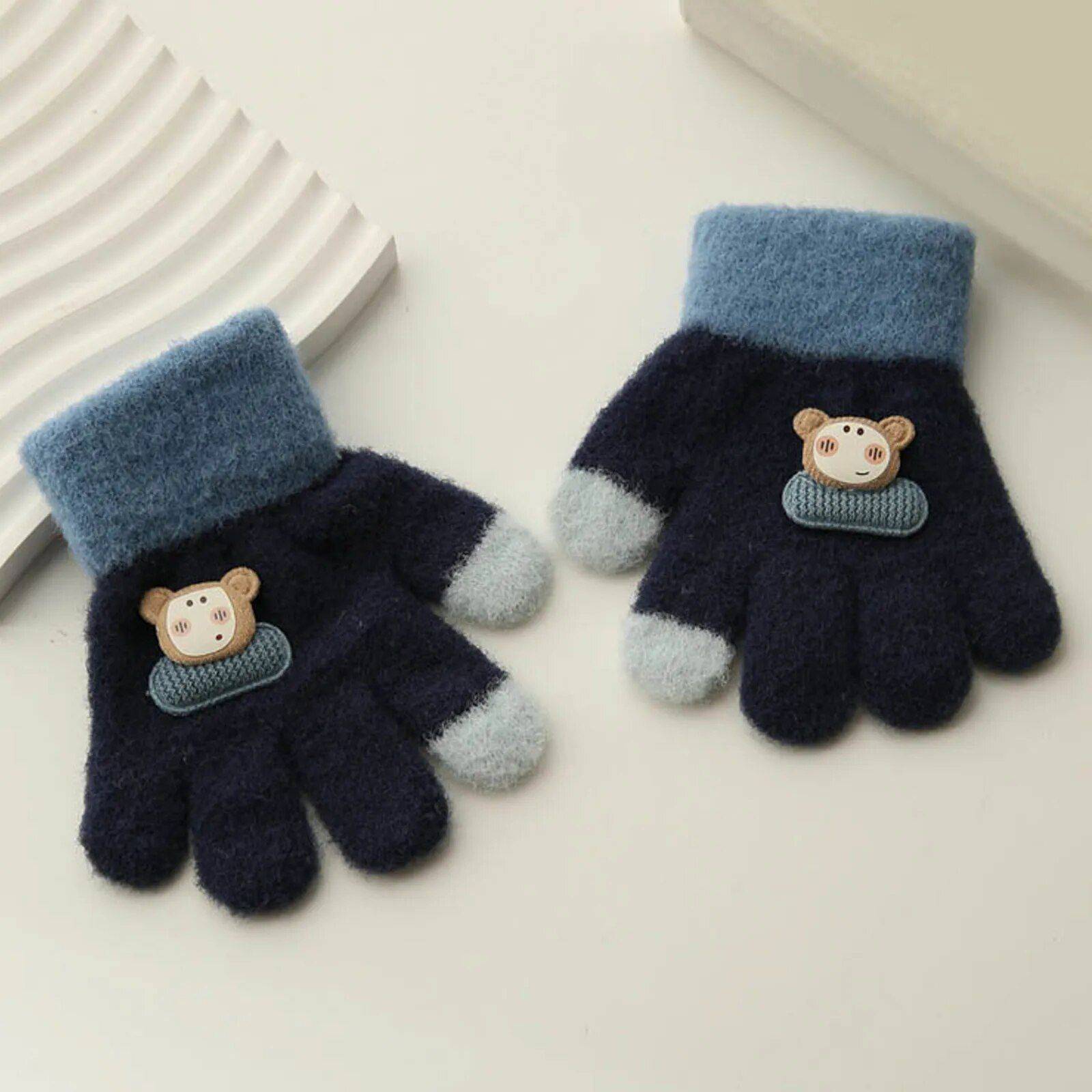 Kids' Cozy Knit Winter Gloves - Warm, Stretchy, and Fashionable Style: Navy Gloves Size: One Size 