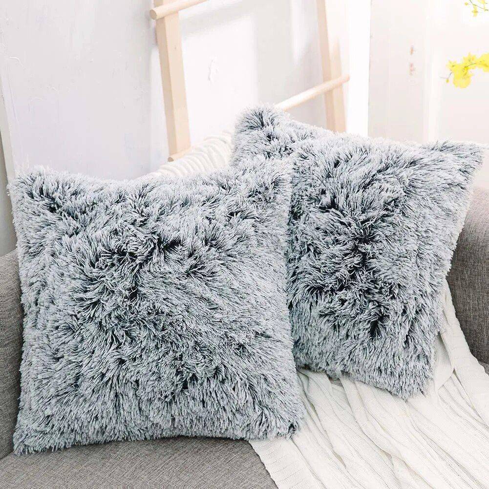 Luxurious Plush Fur Cushion Cover Home & Garden Color: B-Black White 