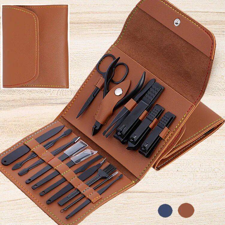 Stainless Steel Manicure & Pedicure Travel Kit Color: 16 pcs Black Coffee 