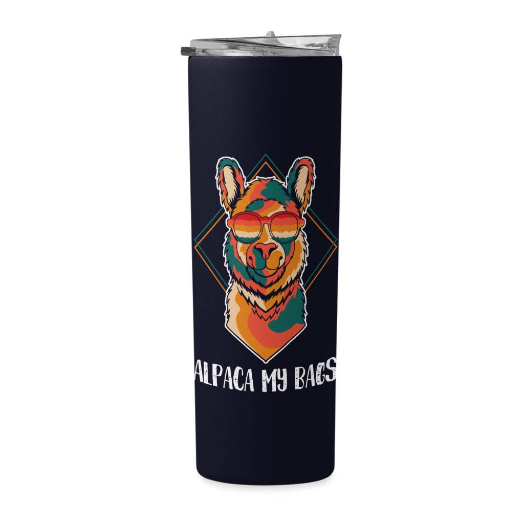 Alpaca My Bags 20oz Skinny Tumbler - Cool Design Travel Mug - Llama 20oz Skinny Tumbler  