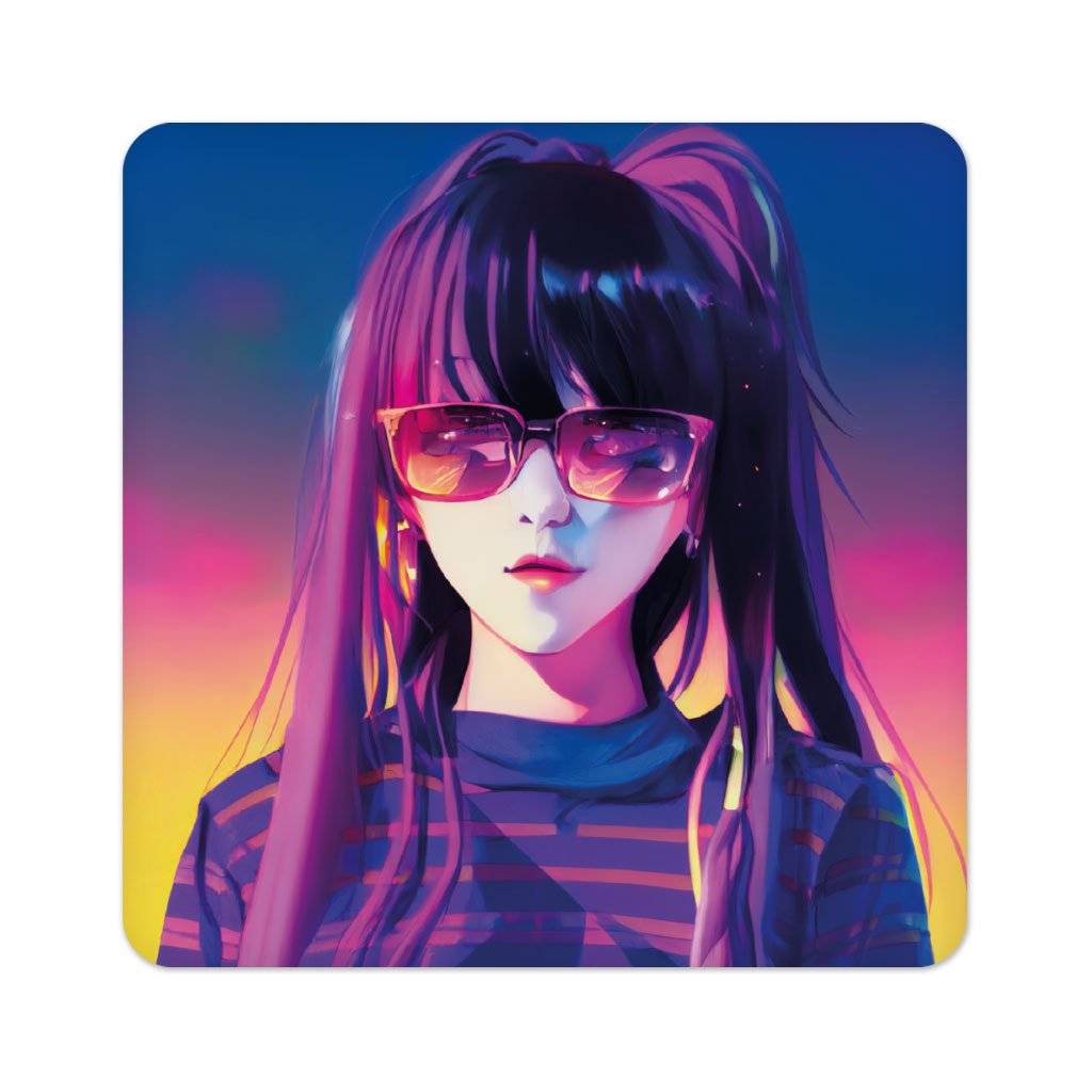 Anime Girl Face Square Coasters - Anime Print Coaster - Graphic Coasters for Drinks  