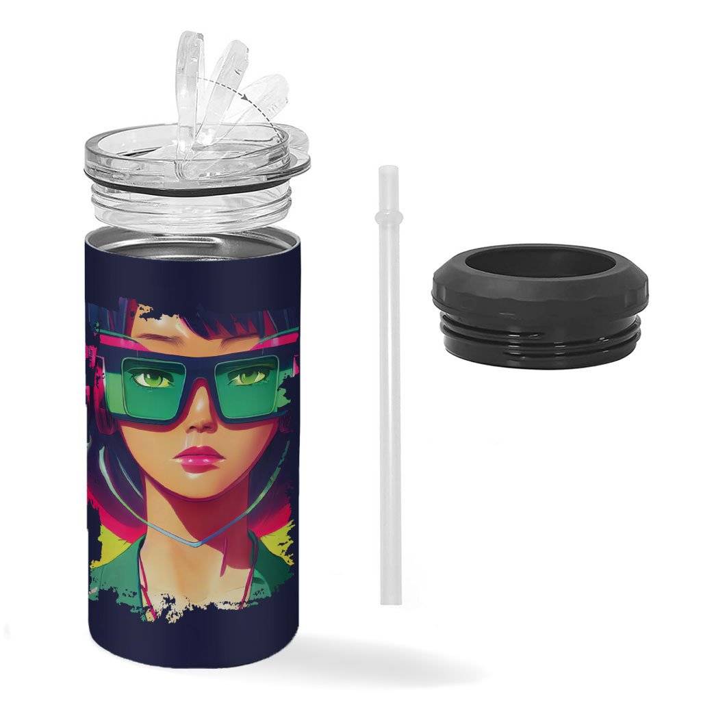 Anime Themed Insulated Slim Can Cooler - Cute Face Can Cooler - Cool Graphic Insulated Slim Can Cooler  