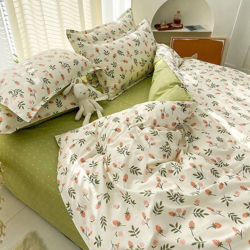 Charming Flower Pattern Bedding Set Color : Green 