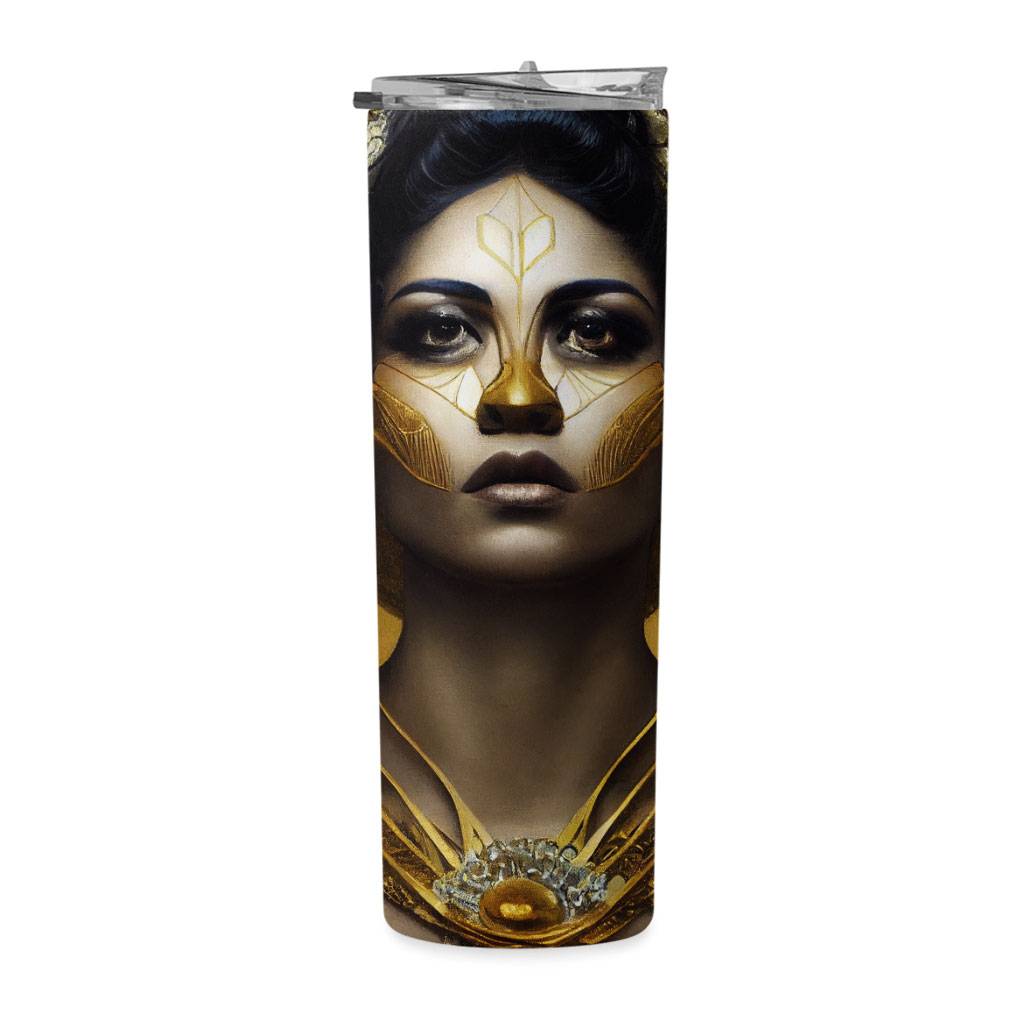 Cool Face 20oz Skinny Tumbler - Gold Design Travel Mug - Portrait 20oz Skinny Tumbler  