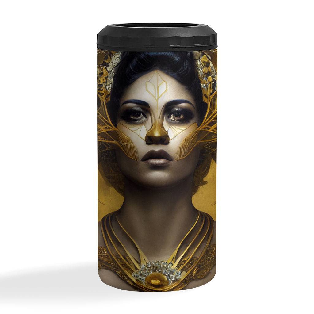 Cool Face Insulated Slim Can Cooler - Gold Design Can Cooler - Portrait Insulated Slim Can Cooler  
