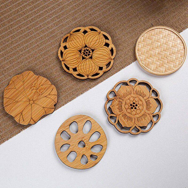 Creative Lotus Flower Wooden Drink Coasters - Stylish Home Decor Design : A|B|C|D 