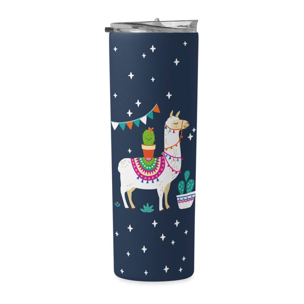 Cute Llama 20oz Skinny Tumbler - Cactus Travel Mug - Illustration 20oz Skinny Tumbler  