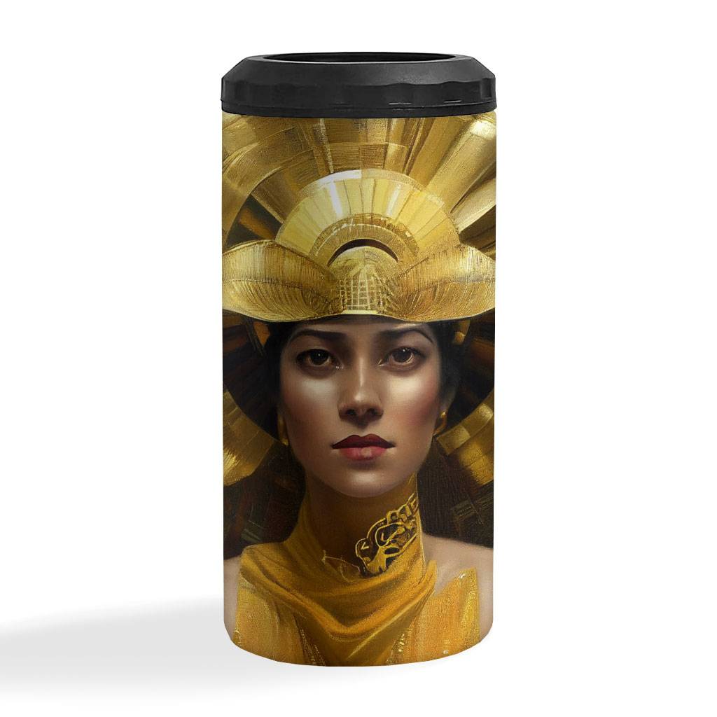 Face Insulated Slim Can Cooler - Gold Can Cooler - Themed Insulated Slim Can Cooler  