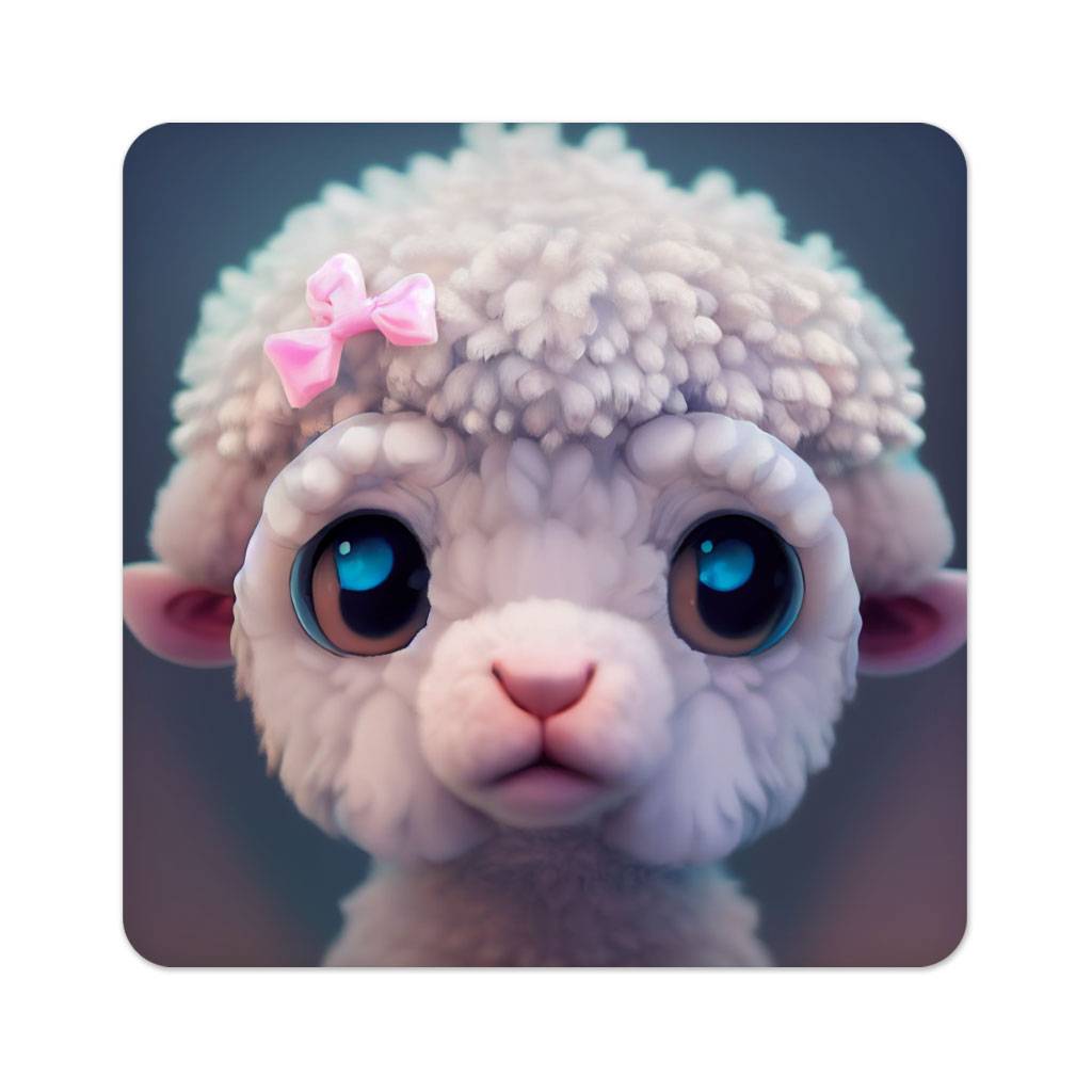 Funny Cute Sheep Square Coasters - Kawaii Animal Coaster - Farm Style Coasters for Drinks  