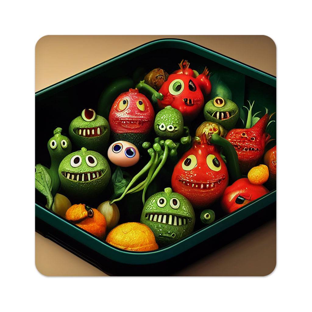 Funny Vegetable Square Coasters - Cool Graphic Coaster - Illustration Coasters for Drinks  