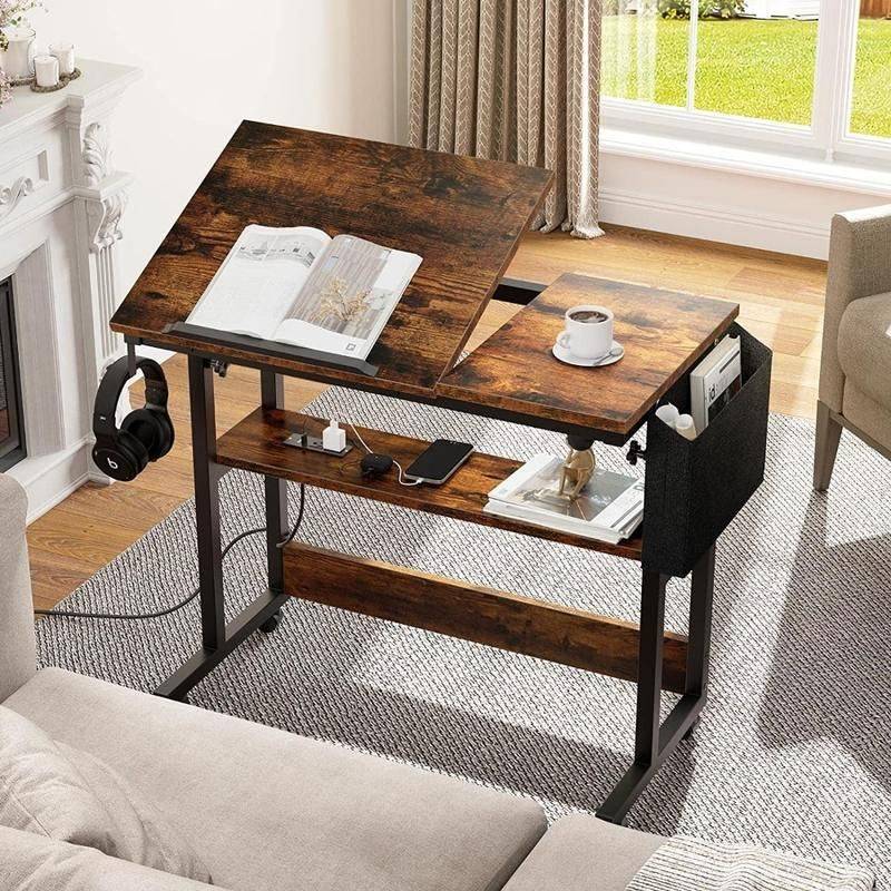 Height Adjustable Portable Laptop Desk with Tiltable Tabletop & Charging Station  