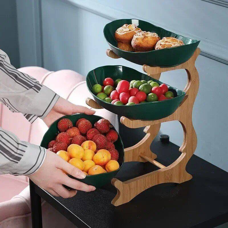 Multi-Layer Fruit and Snack Organizer: Elegant Oval Shaped Kitchen Stand Model : Green 2 layer|White 2 layer|Beige 2 layer|Green 3 layer|White 3 layer|Beige 3 layer 