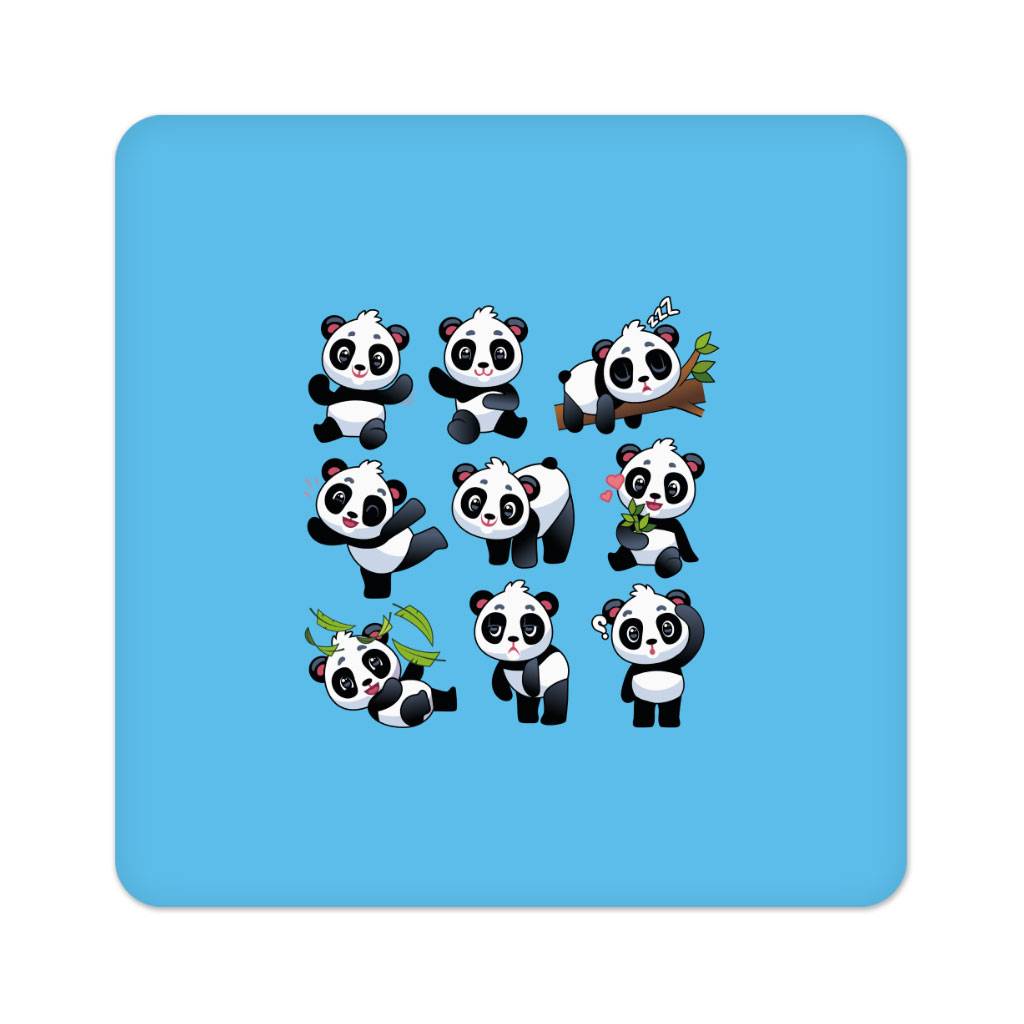 Pandas Square Coasters - Cute Graphic Coaster - Kawaii Animal Coasters for Drinks  