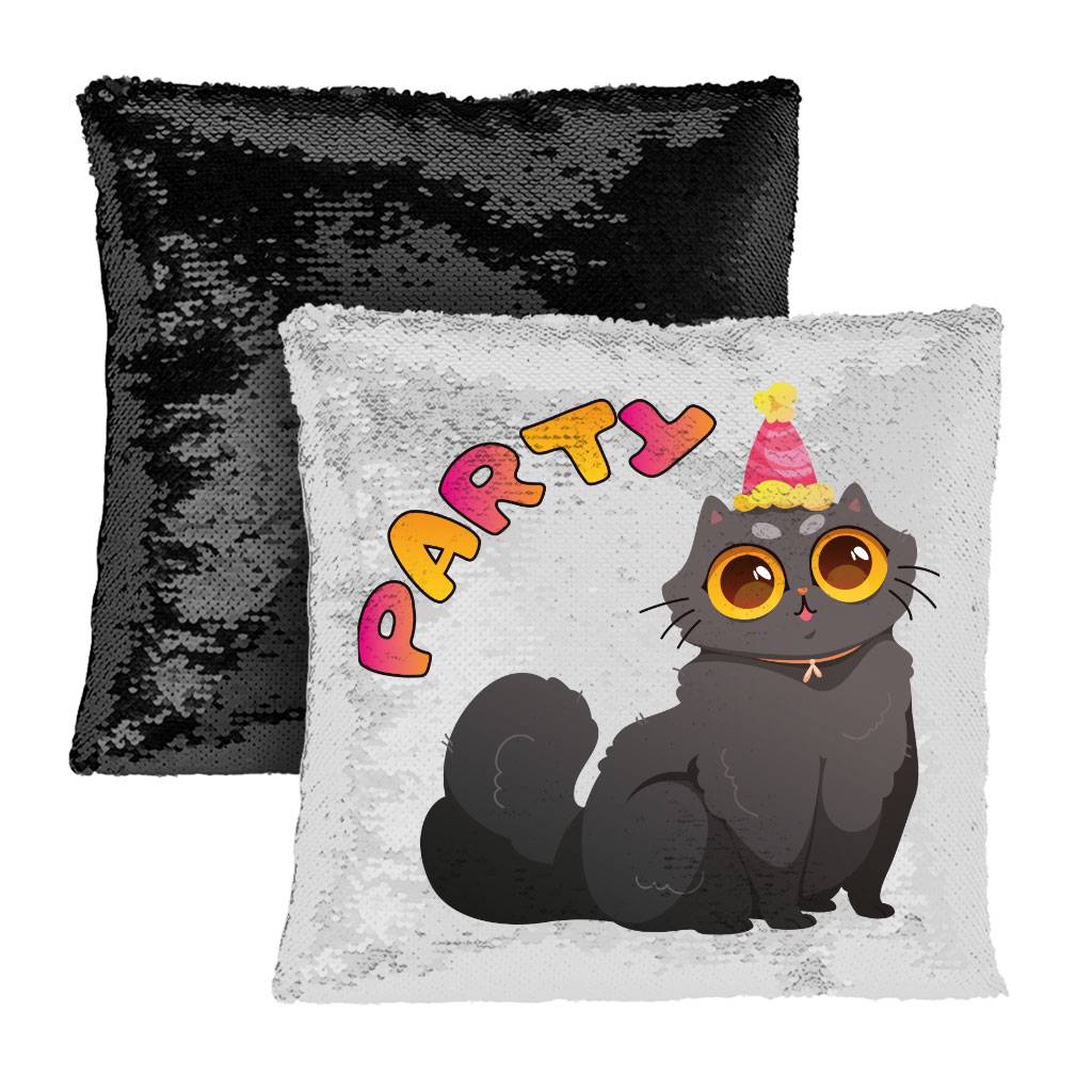 Party Cat Sequin Pillow Case - Funny Pillow Case - Cute Pillowcase Color : Black|Blue|White 