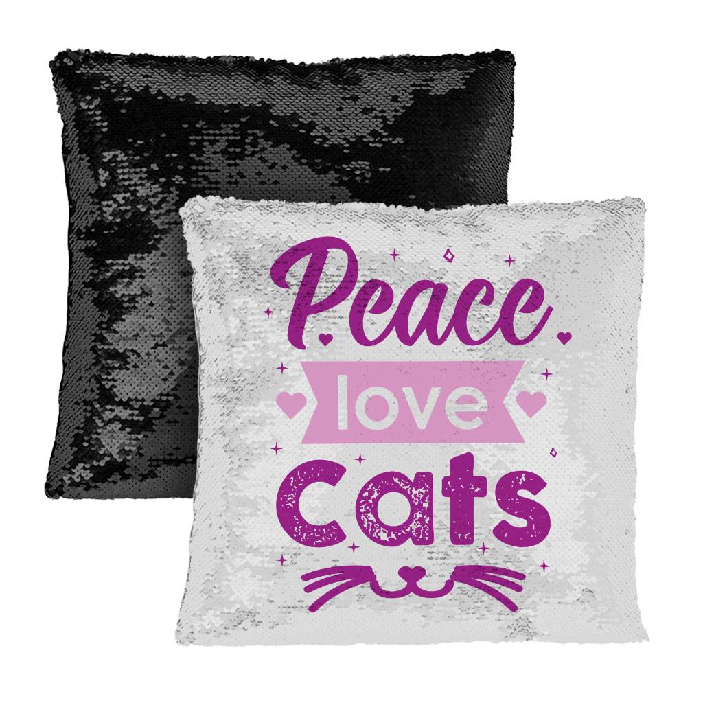 Peace Love and Cats Sequin Pillow Case - Animal Print Pillow Case - Printed Pillowcase Color : Black|Blue|White 