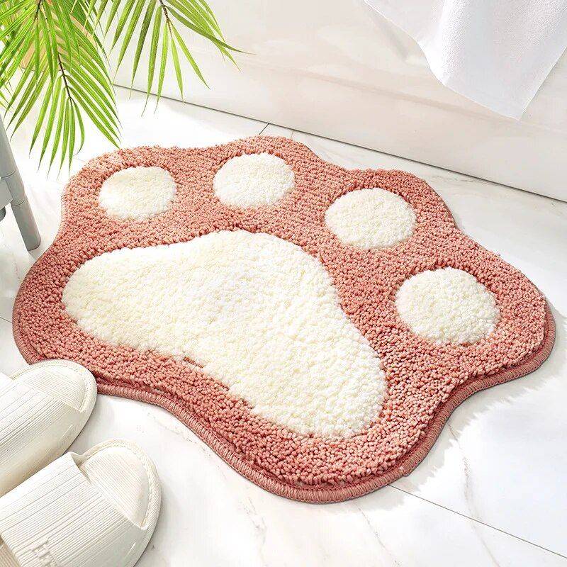 Pink Cartoon Cat Foot-Shaped Absorbent Bath Mat Color : Green|Blue|Khaki|Pink|Gray 