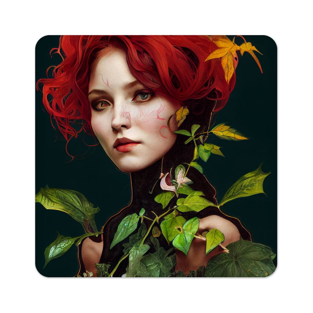 Red Hair Square Coasters - Woman Coaster - Plant Design Coasters for Drinks  