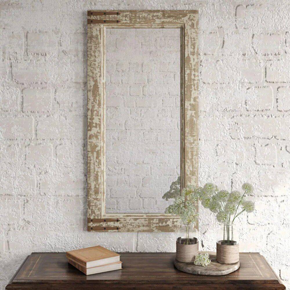 Rustic Distressed Taupe Wall Mirror - Farmhouse Inspired Home Decor  