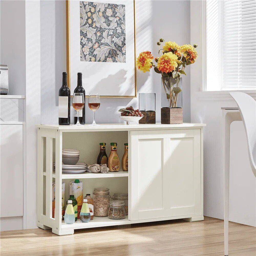 White Antique Sliding Door Buffet Sideboard Color : White 