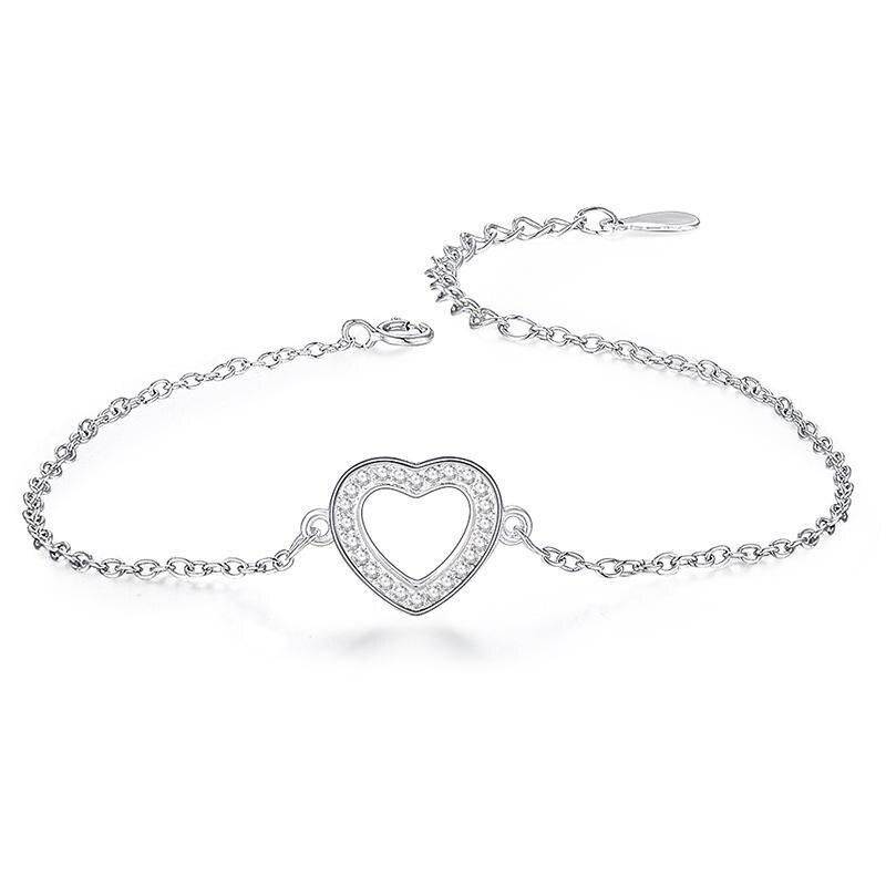 925 Sterling Silver Heart Charm Bracelet with AAA Zircon Length : 19.5cm 