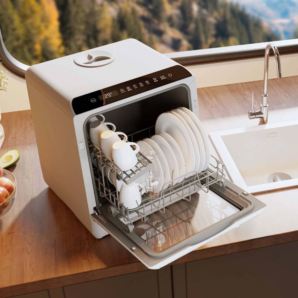 Compact Countertop Dishwasher with Built-in Water Tank & Multiple Washing Programs  