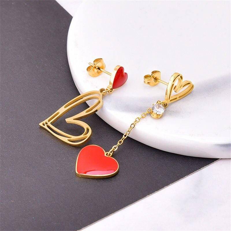 Chic Hollow Heart & Zircon Tassel Stud Earrings in 18K Gold Finish Color : Gold 