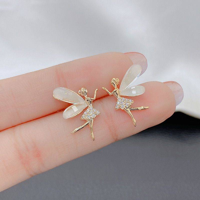 Flower Fairy Stud Earrings Fashion Accessories Metal Color: Gold 