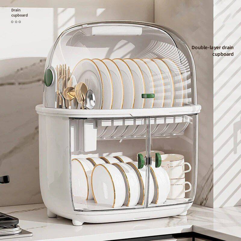 Deluxe Double-Layer Dish Drying Rack: Space-Saving Kitchen Organizer Color : White|Grey 
