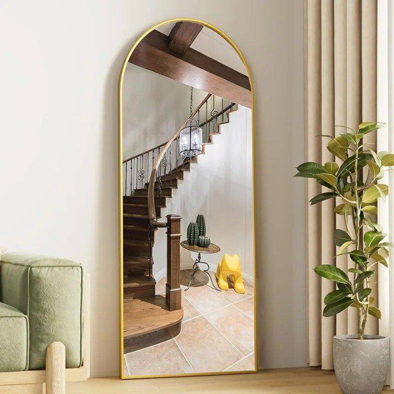 Gold Aluminum Frame Full-Length Arched Mirror Color: Gold 64x21 