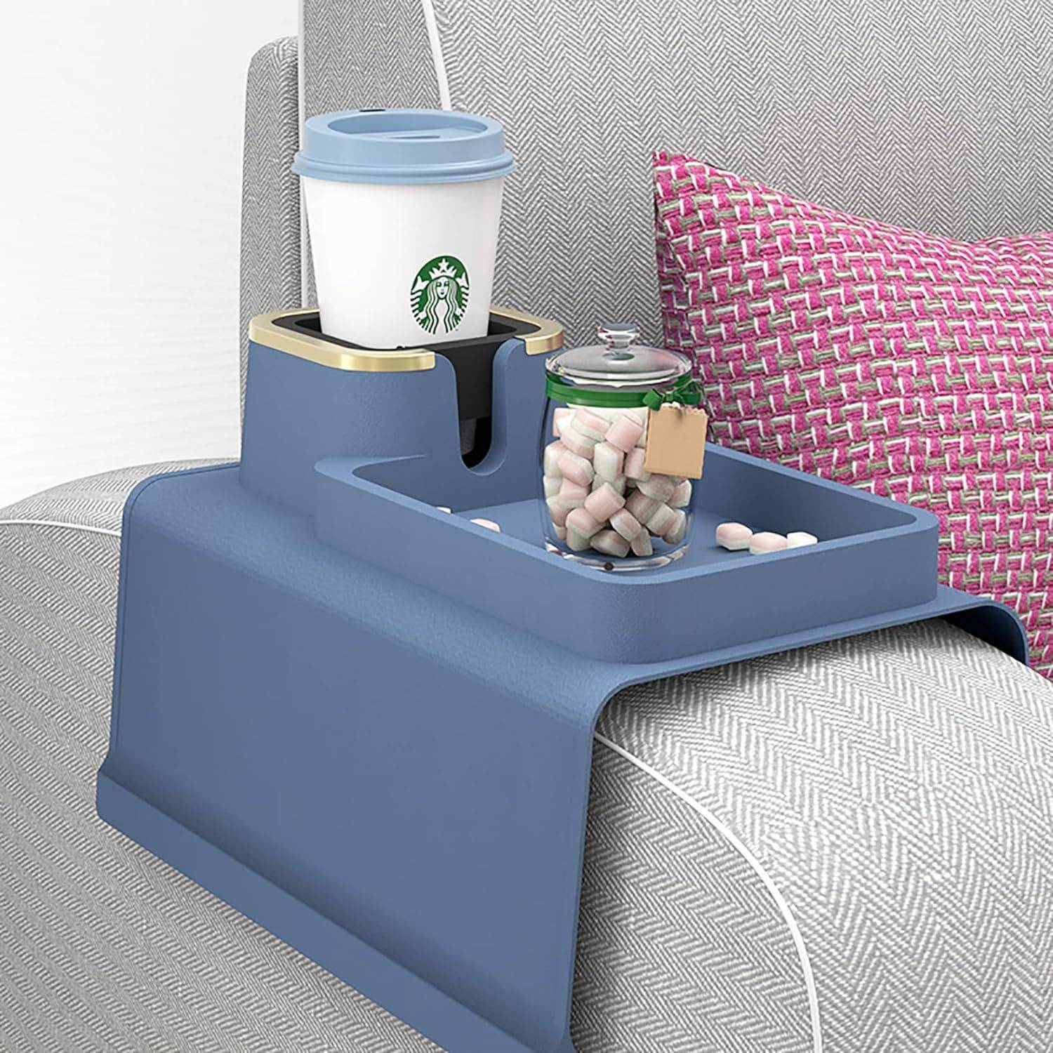 Multi-Functional Silicone Sofa Armrest Organizer with Cup Holder Color : Blue|Black 