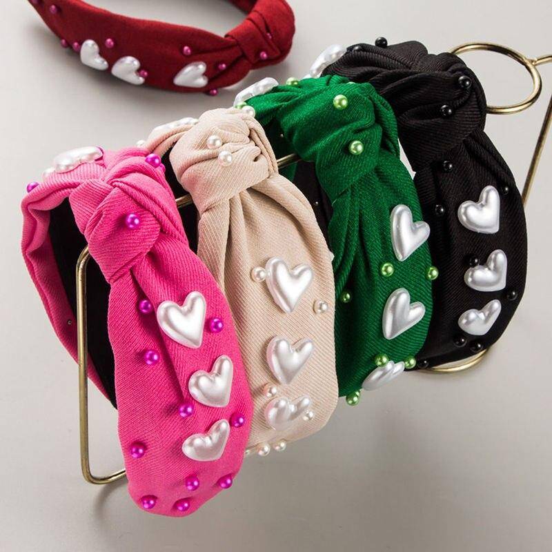 Pearl Beaded Knot Headband Color : Black|Pink|Red|Beige|Green 